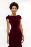 Mermaid Burgundy Velvet Holiday Dress With Sleeves