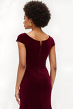 Mermaid Burgundy Velvet Holiday Dress With Sleeves