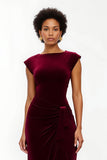 Sheath Burgundy Holiday Dress with Cap Sleeves