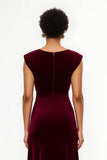 Sheath Burgundy Holiday Dress with Cap Sleeves