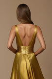 Metallic Golden Satin A-Line Holiday Dress