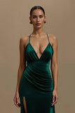 Sheath Spaghetti Straps Dark Green Holiday Dress With Slit