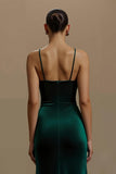 Sheath Spaghetti Straps Dark Green Holiday Dress With Slit