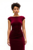 Burgundy Sheath Velvet Holiday Dress With Slit