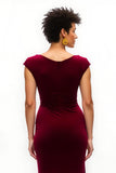 Burgundy Sheath Velvet Holiday Dress With Slit