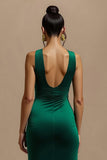Dark Green Velvet Sheath Holiday Dress With Slit