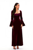 Velvet Long Sleeve Sheath Burgundy Holiday Dress