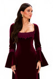 Velvet Long Sleeve Sheath Burgundy Holiday Dress