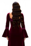 Velvet Long Sleeve Sheath Burgundy Holiday Dress