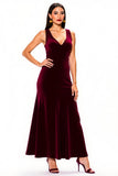 Burgundy A-Line Velvet Holiday Dress