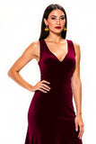 Burgundy A-Line Velvet Holiday Dress