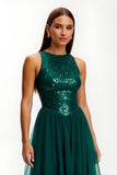 Dark Green A-Line Holiday Party Dress With Sequins