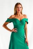 Off The Shoulder A Line Dark Green Satin Holiday Dress