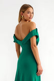 Off The Shoulder A Line Dark Green Satin Holiday Dress
