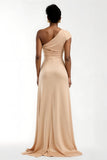 Champagne Sheath One Shoulder Satin Bridesmaid Dress