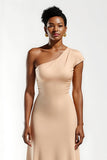 Champagne Sheath One Shoulder Satin Bridesmaid Dress
