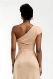 Champagne Sheath One Shoulder Satin Bridesmaid Dress