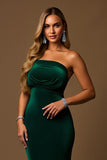 Mermaid Dark Green Strapless Velvet Holiday Dress With Ruffles
