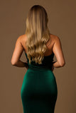 Mermaid Dark Green Strapless Velvet Holiday Dress With Ruffles