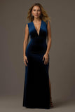 Royal Blue V-Neck Velvet Sheath Holiday Dress
