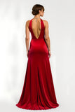 Halter Sheath Red Holiday Dress With Slit