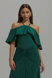 Off The Shoulder A-Line Dark Green Holiday Dress With Slit