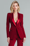 Red 2 Piece Shawl Lapel Slim Fit Work Suits