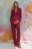 Burgundy 2-Piece Double Breasted Work Suits