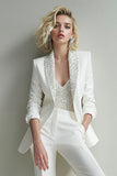 White 2-Piece Shawl Lapel Work Suits With Sequins