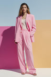 2-Piece Notched Lapel Pink Oversized Business Casual Suits
