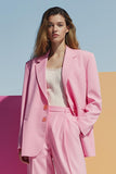 2-Piece Notched Lapel Pink Oversized Business Casual Suits