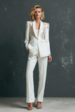 White Shawl Lapel 2-Piece Women Prom Suits with Beading