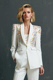 White Shawl Lapel 2-Piece Women Prom Suits with Beading