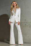 Shawl Lapel White 2-Piece Women Work Suits With Sequins