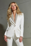 Shawl Lapel White 2-Piece Women Work Suits With Sequins