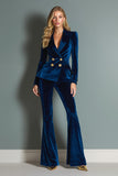 2-Piece Double Breasted Royal Blue Velvet Women Business Suits
