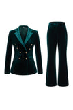 Dark Green Double Breasted Velvet 2-Piece Women Business Suits