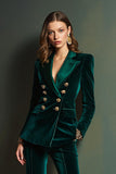 Dark Green Double Breasted Velvet 2-Piece Women Business Suits