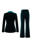 Dark Green Double Breasted Velvet 2-Piece Women Business Suits