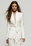 2-Piece Shawl Lapel White Women Business Casual Suits
