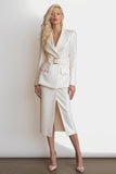 Glitter Ivory Peak Lapel 2 Piece Busienss Suit With Belt