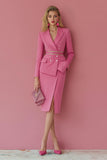 Pink Peak Lapel 2 Piece Work Dress With Slit