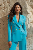 Slim Fit Blue 2-Piece Peak Lapel Women Work Suits