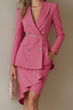 2 Piece Peak Lapel Fuchsia Business Casual Suit With Ruffles