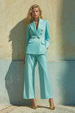 Blue 2 Piece Double Dreasted Peak Lapel Women Business Suits