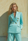Blue 2 Piece Double Dreasted Peak Lapel Women Business Suits