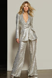 Sparkly Silver 2 Piece Women Prom Suits With Sash
