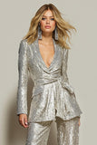 Sparkly Silver 2 Piece Women Prom Suits With Sash
