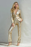 Sparkly Golden 2 Piece Slim Fit Women Prom Suits
