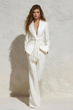 White 2-Piece Notched Lapel Women Business Casual Suits